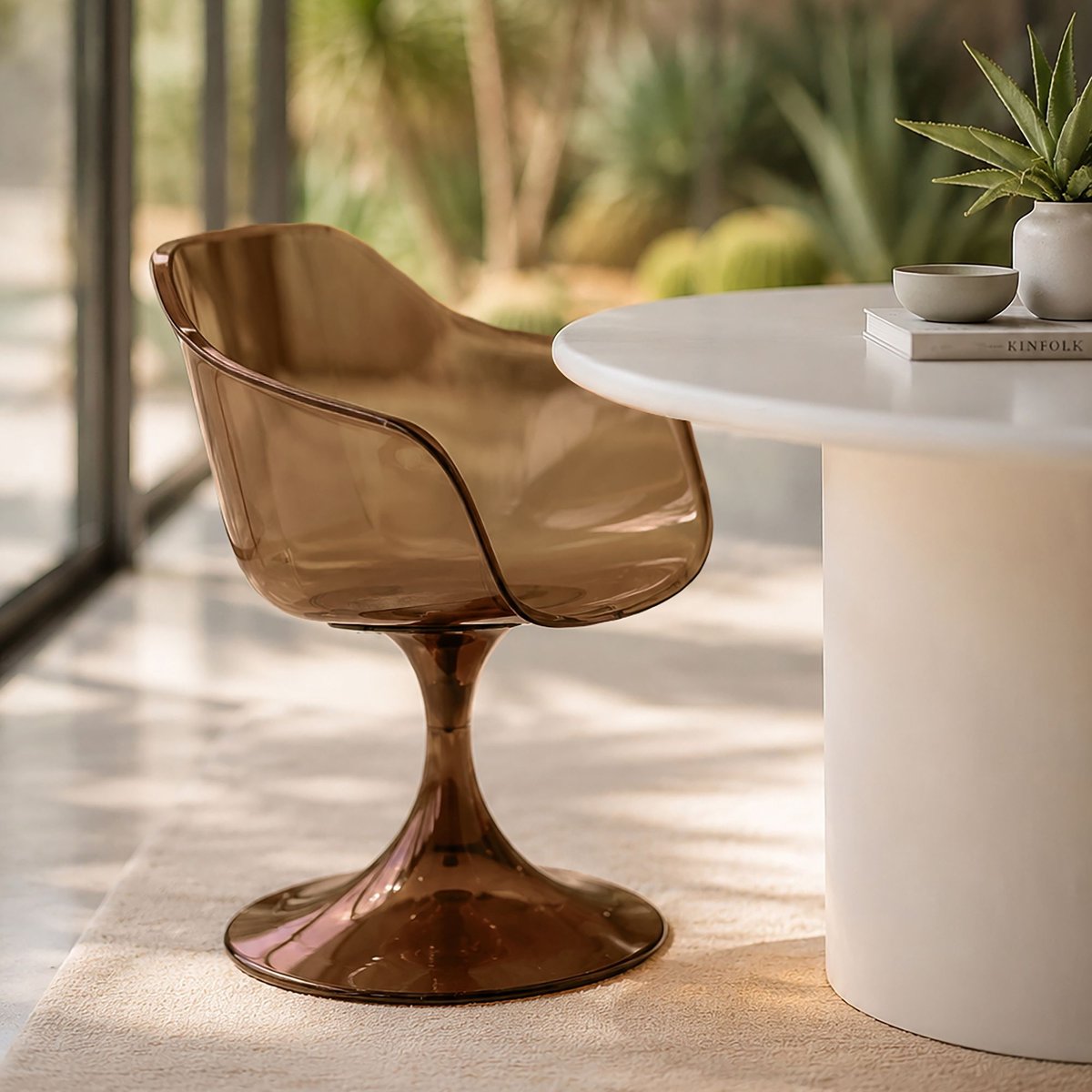 Lot de 2 fauteuils de table en résine acrylique, GLAM marron, NOW'S HOME