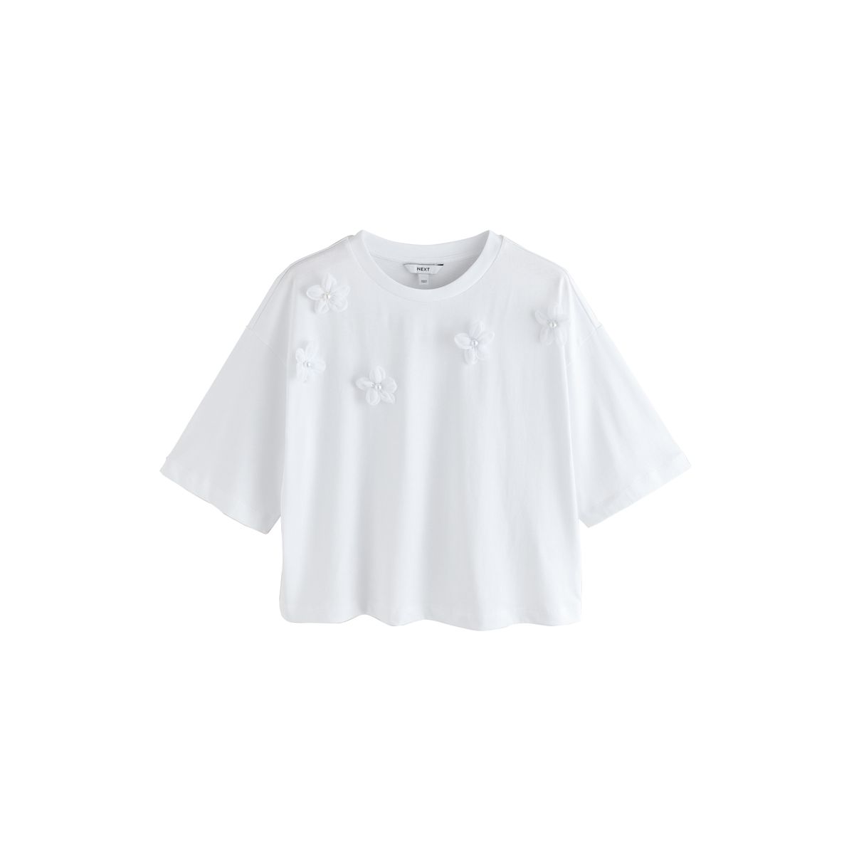 T-shirt orné de fleurs 3d à manches courtes blanc, NEXT