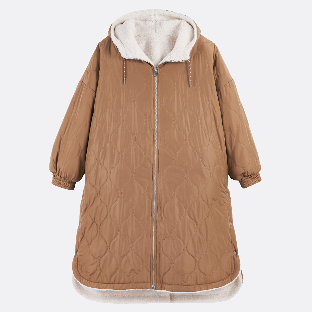Reversible Sherpa Long Hooded Padded Jacket camel, LA REDOUTE COLLECTIONS