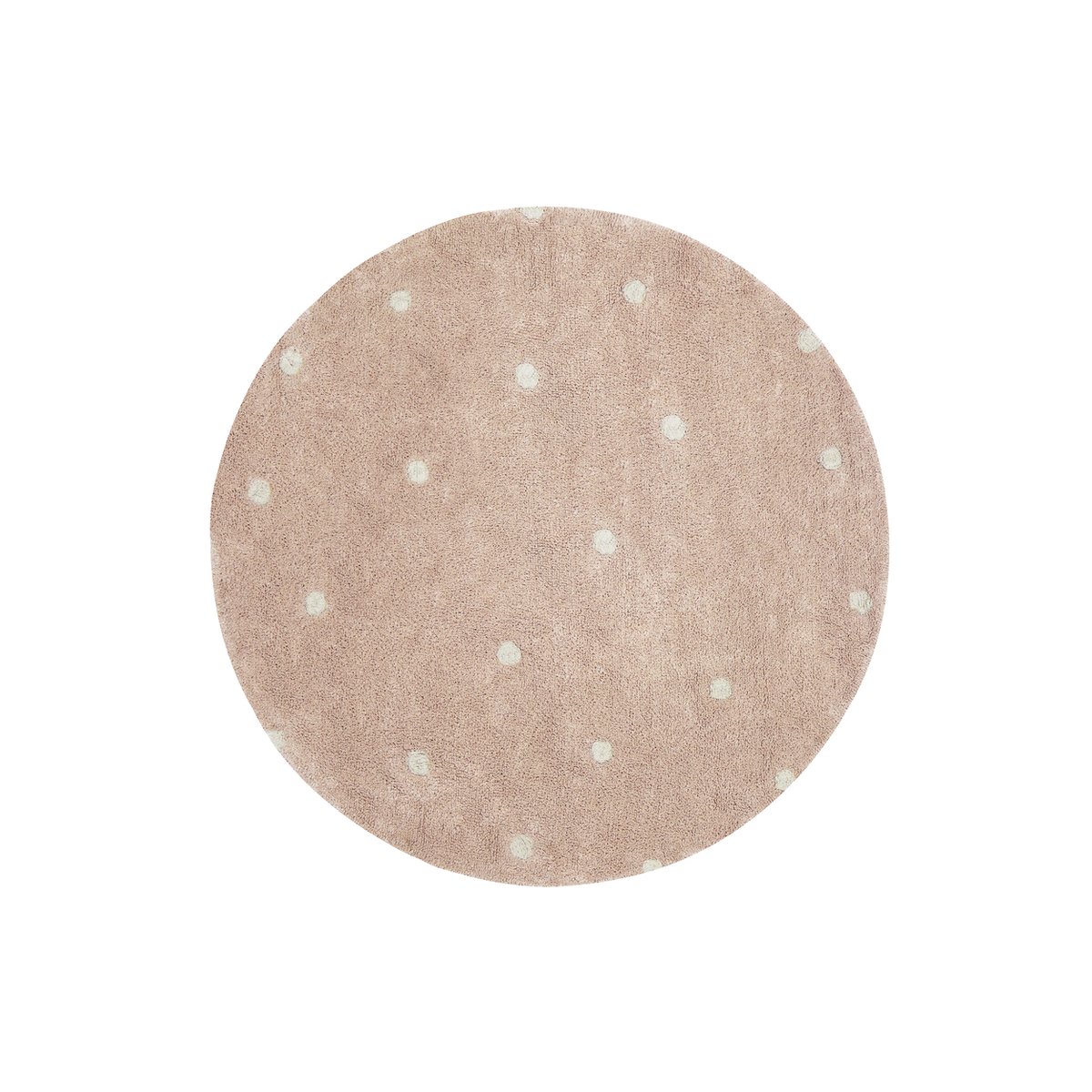 Tapis Rond en coton  à pois CHASSE AUX CHAMPIGNONS rose, naturel, LORENA CANALS