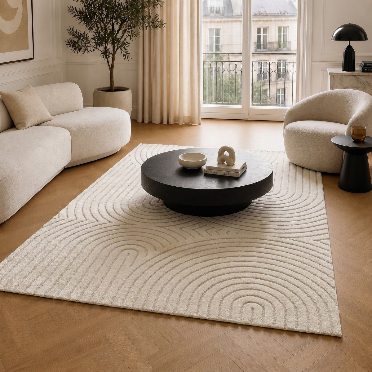 Tapis à relief géométrique doux DESIGN GEO blanc, THE DECO FACTORY