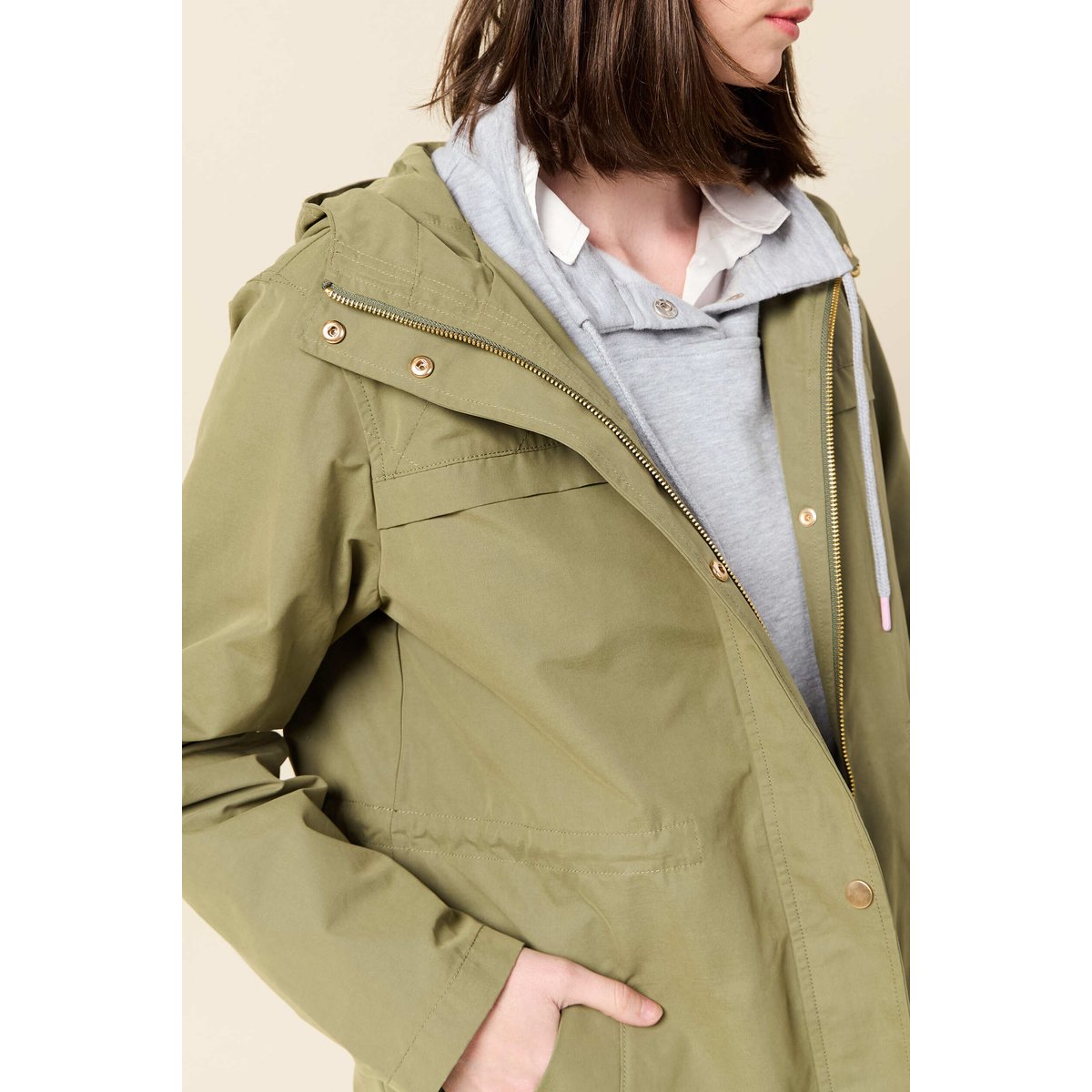 Parka longue à capuche vert kaki, BONOBO