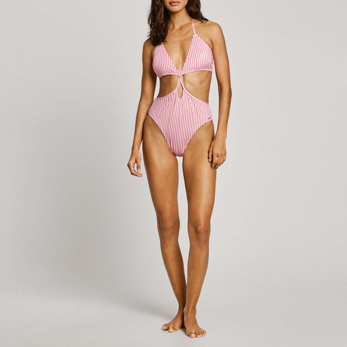 Maillot De Bain À Découpe Et Rayures rose pétale, PEPE JEANS
