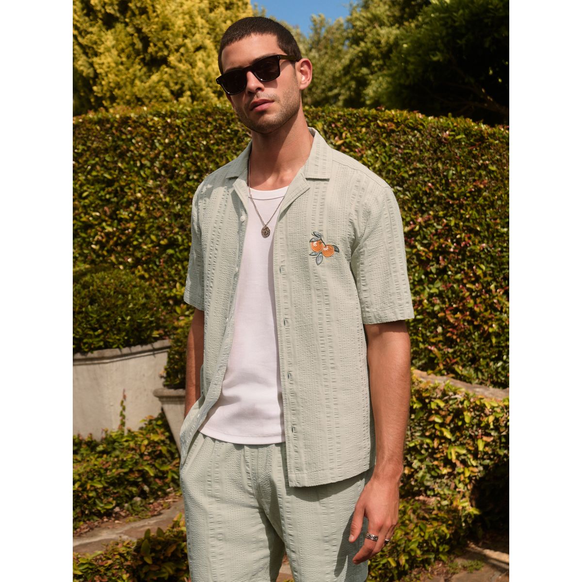 Chemise texturée à manches courtes et motif vert, NEXT