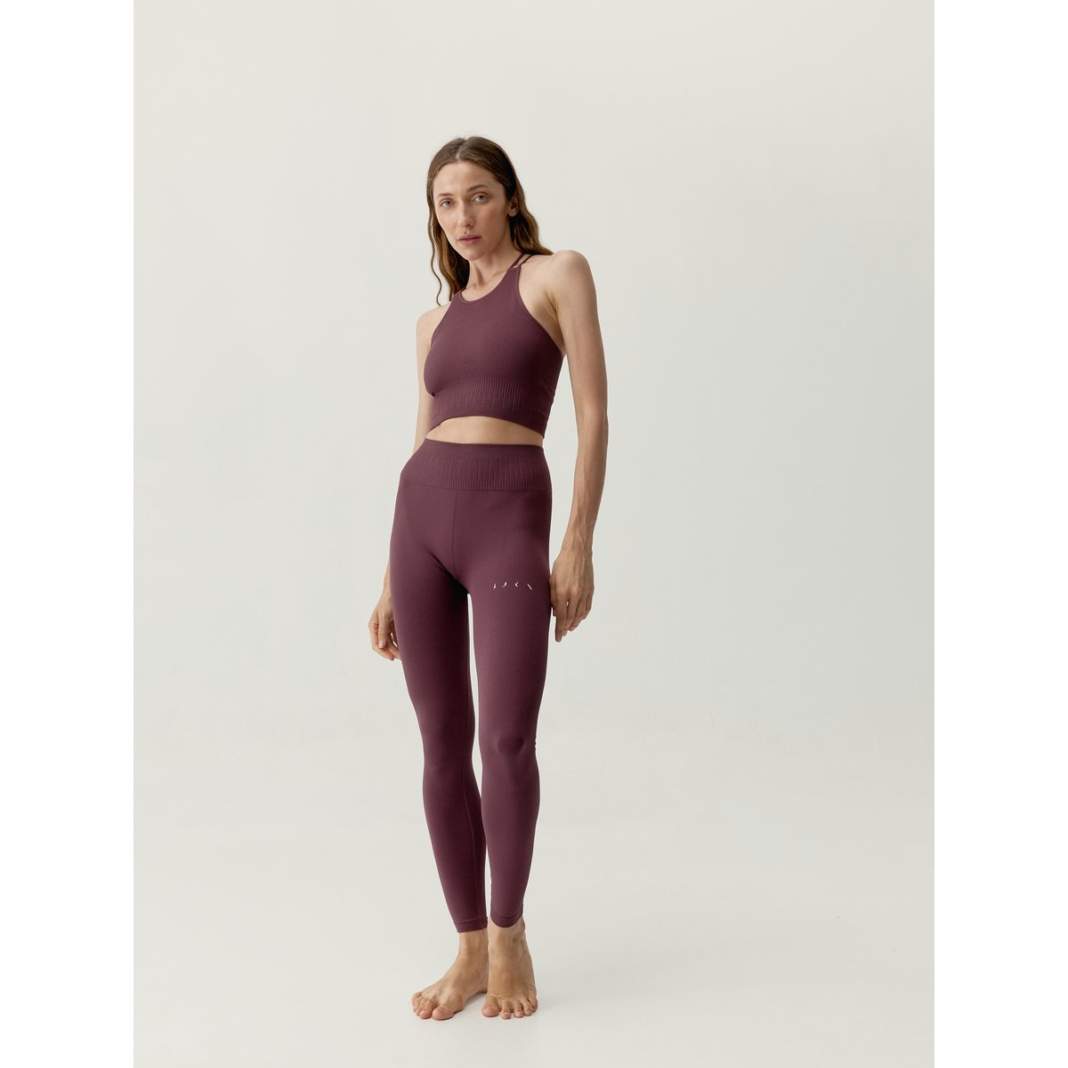 Legging de sport femme Naia longueur longue taille haute vin cerise, BORN