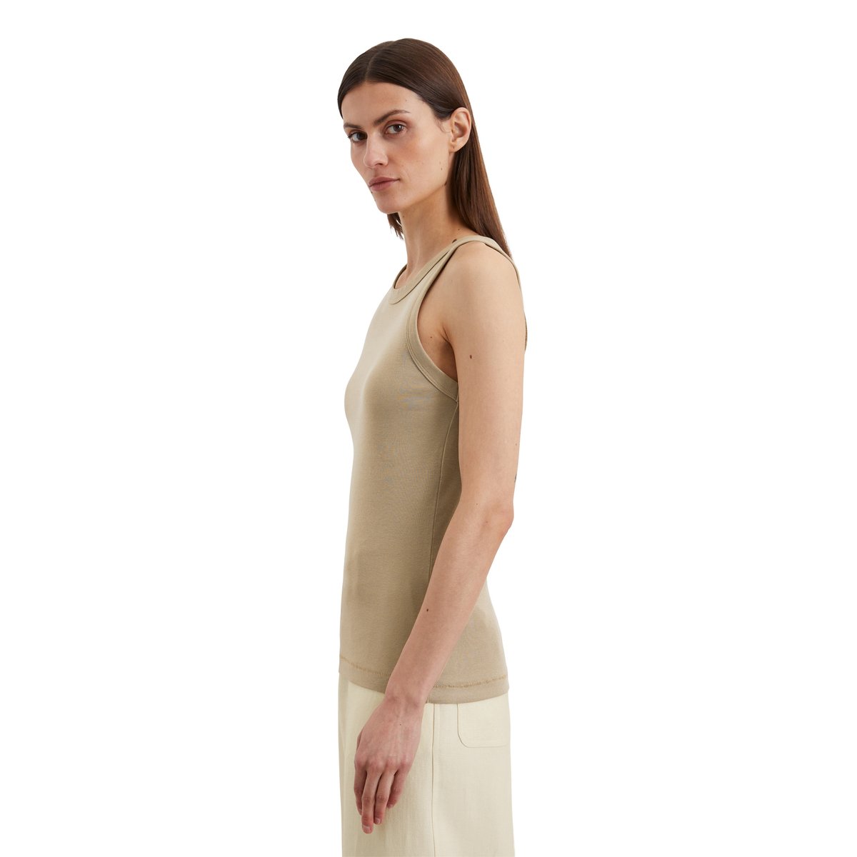 Débardeur regular en jersey de coton organique rib beige, MARC O'POLO