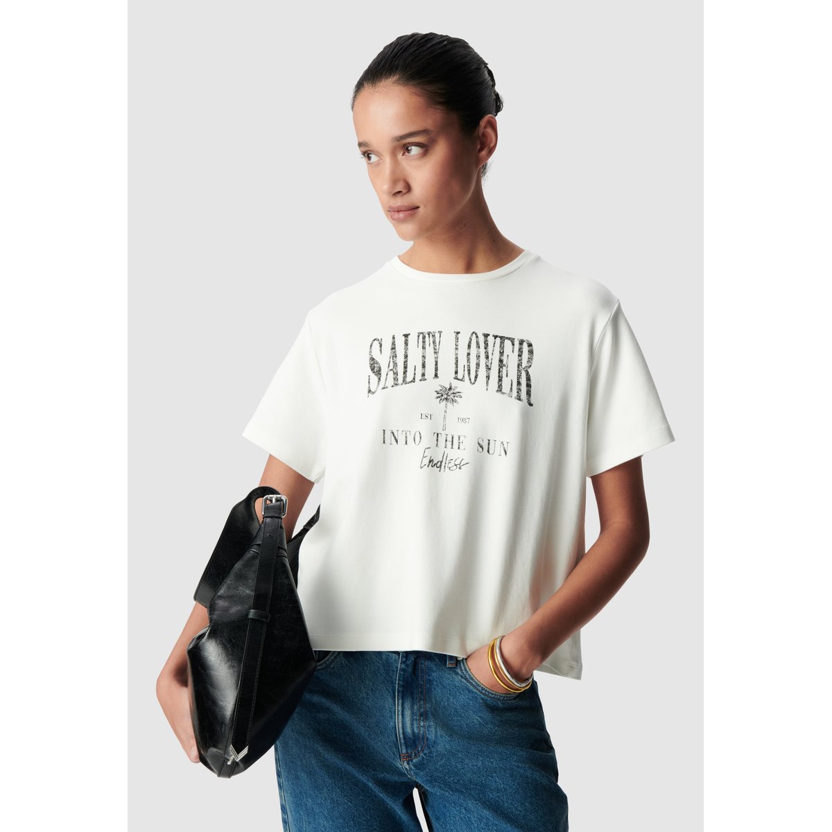 Tee-shirt col rond coton bio message ecru, IKKS