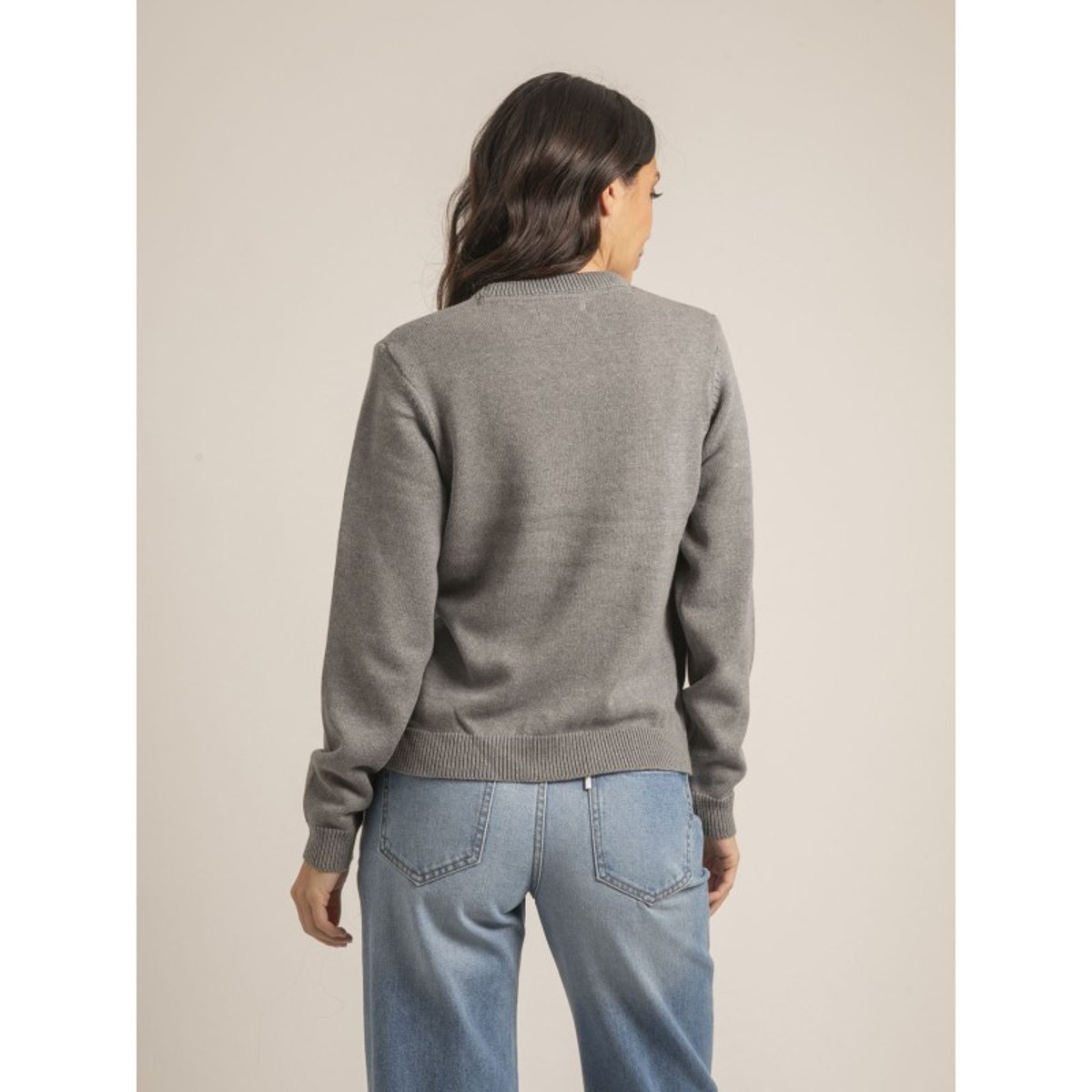 Pull Col Rond Pur Coton Message Kouri gris, DONA LISA