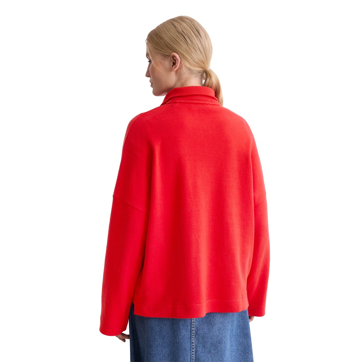 Sweat-shirt à demi-zip relaxed en coton organique doux hellrot, MARC O'POLO