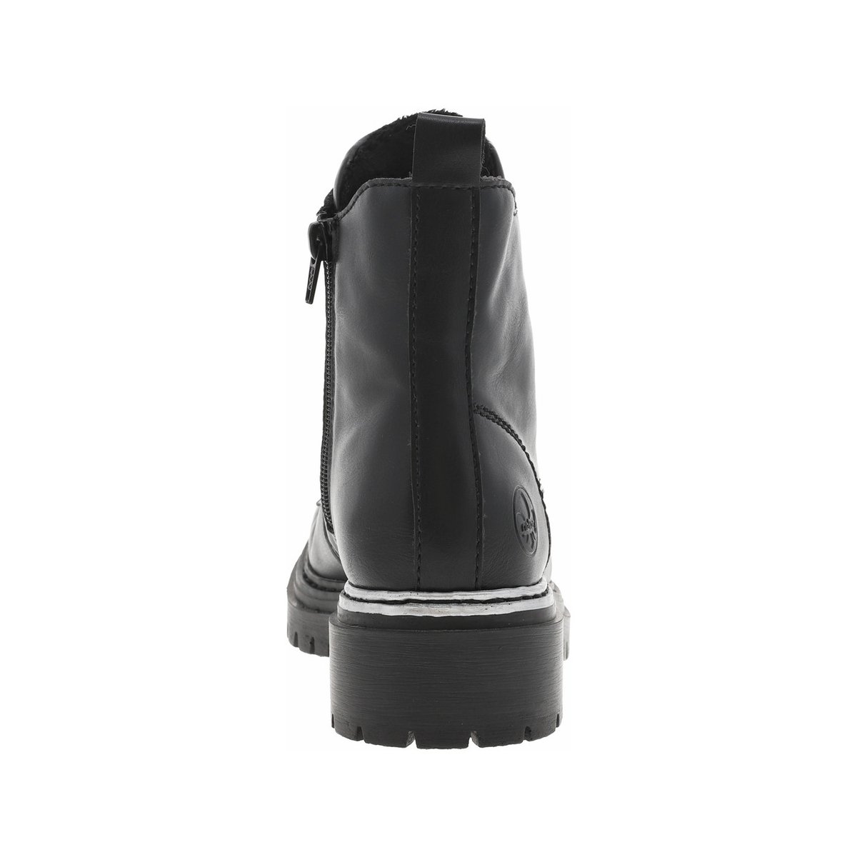 Bottines noires à talon décroché bas avec un zip et des lacets ronds noires, RIEKER