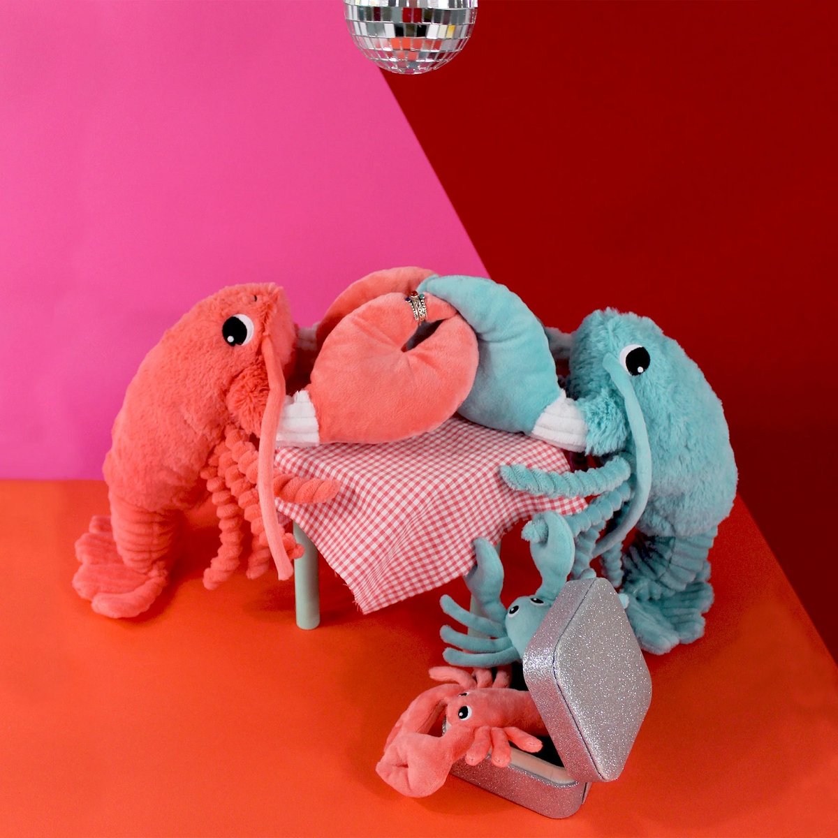 Peluche Iloveyou maman et bébé orange, noir, blanc, LES DEGLINGOS