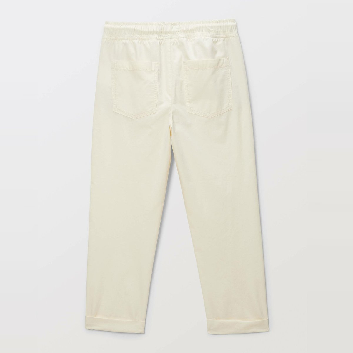 Pantalon droit taille élastiquée en coton winter white, MONOPRIX