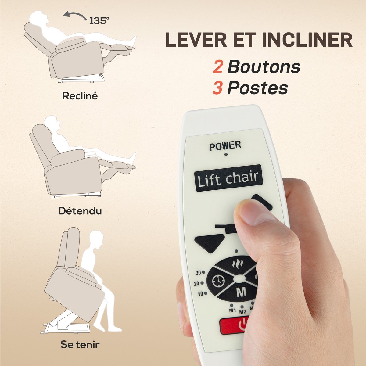 Fauteuil releveur multifonctionnel Velours beige, HOMCOM