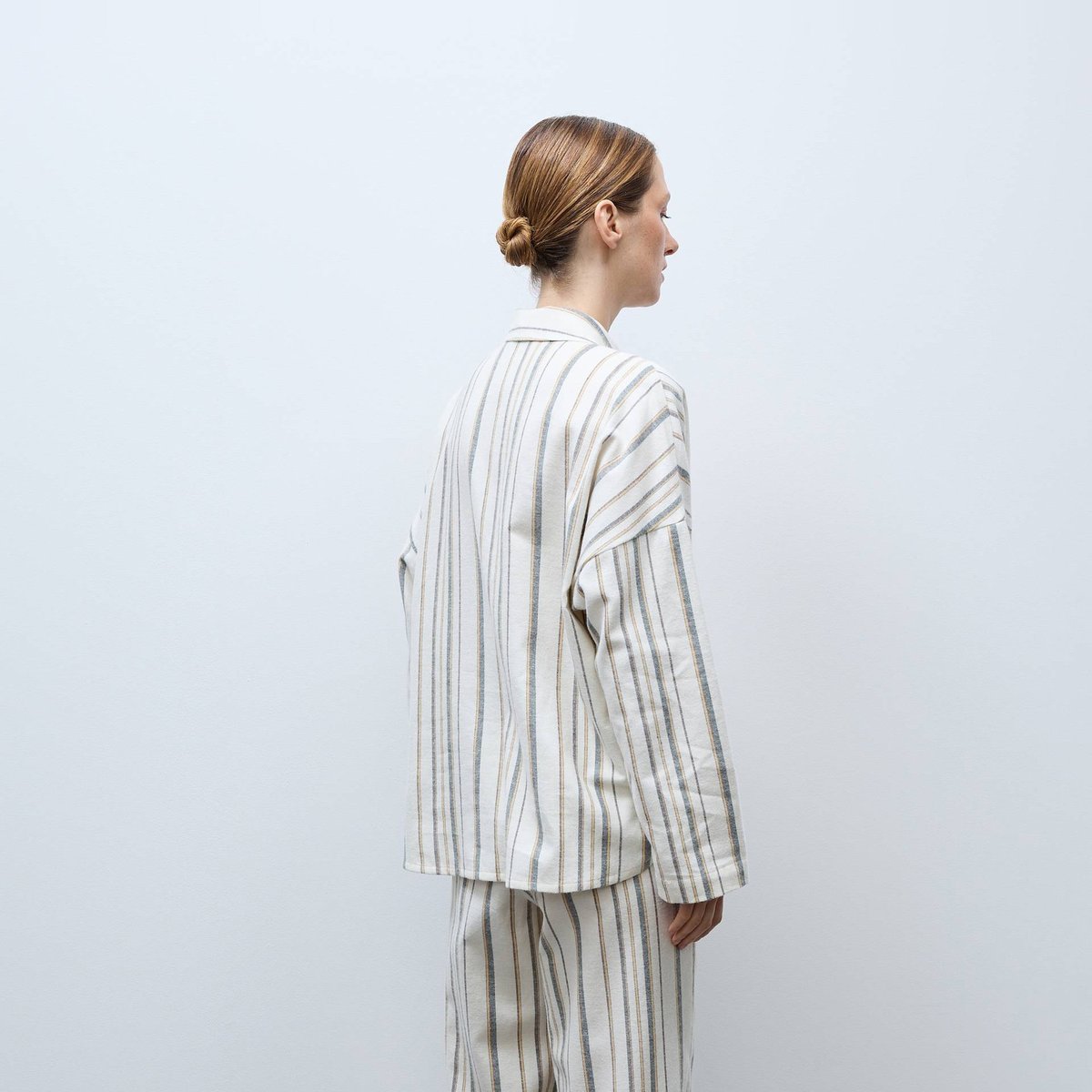 Pyjama rayé en coton gratté riz, MONOPRIX