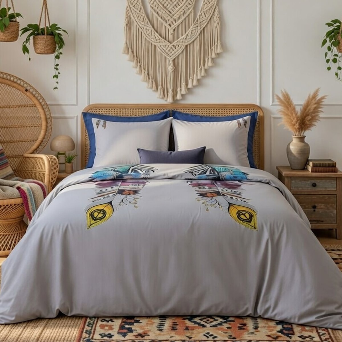Parure housse de couette en percale de coton, Monica gris, C DESIGN HOME TEXTILE