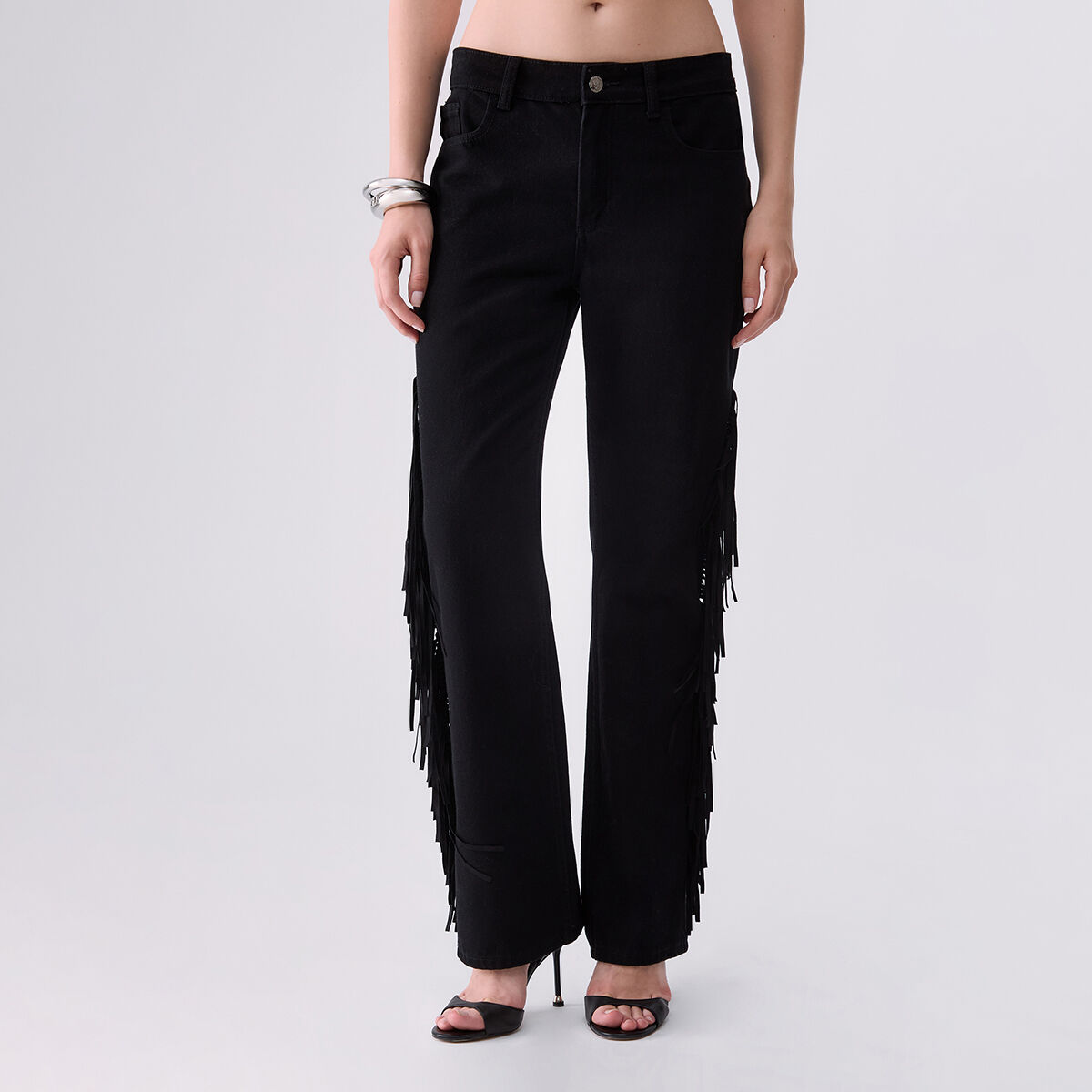Jean droit avec franges denim noir, LIU JO