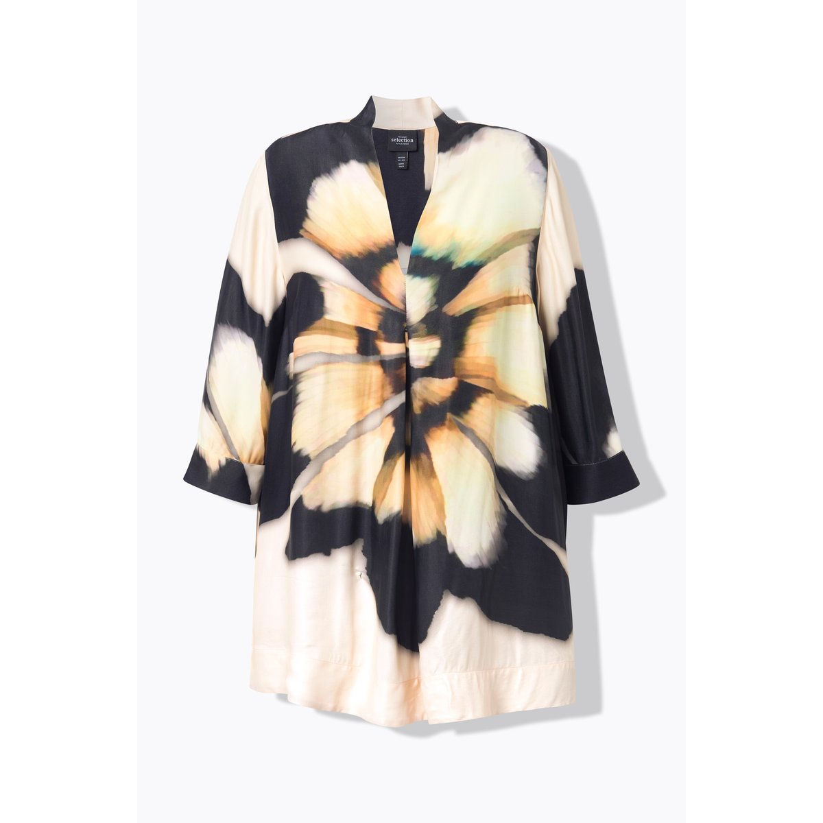 Tunique en satin à imprimé floral noir, ULLA POPKEN