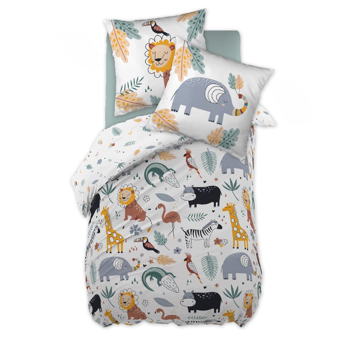 Parure housse de couette Collection Animaux de la savane blanc, EDEN