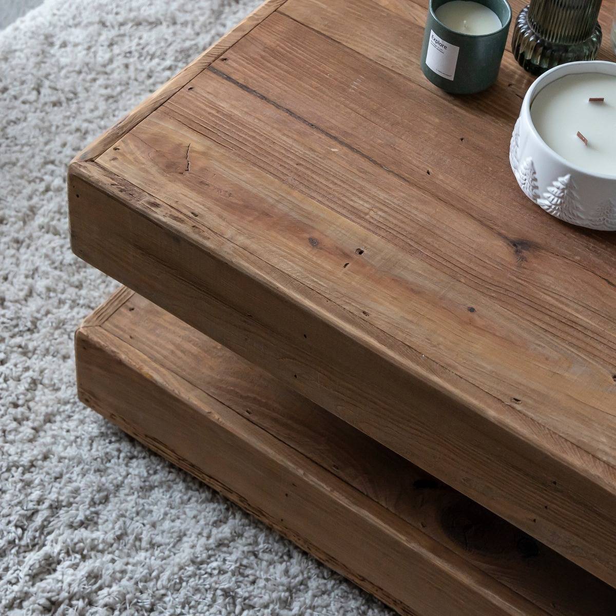 Table basse en bois recyclé BLAISE bois foncé, MADE IN MEUBLES