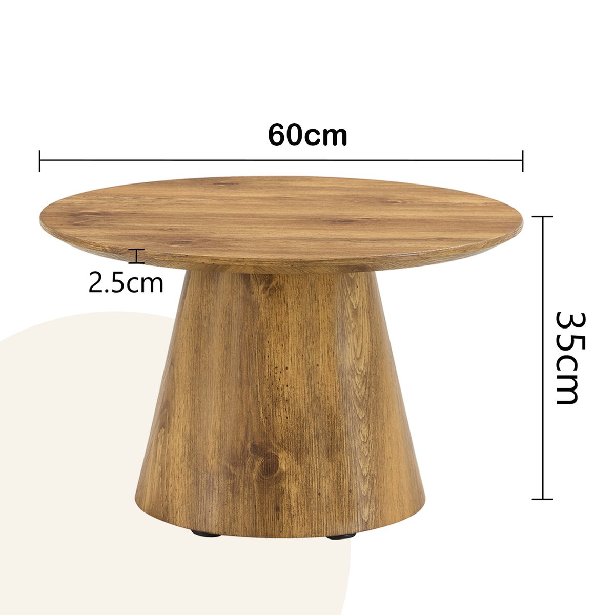 Table basse effet bois ronde scandinave, CONEA medium oak, MEUBLES COSY