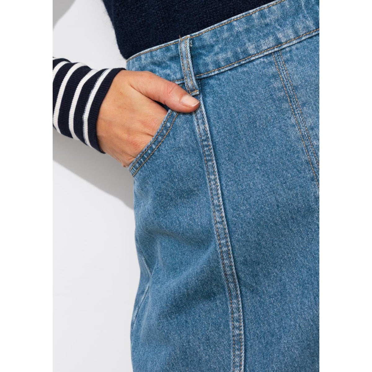 Jupe midi évasée en jean jean moyen, PROMOD