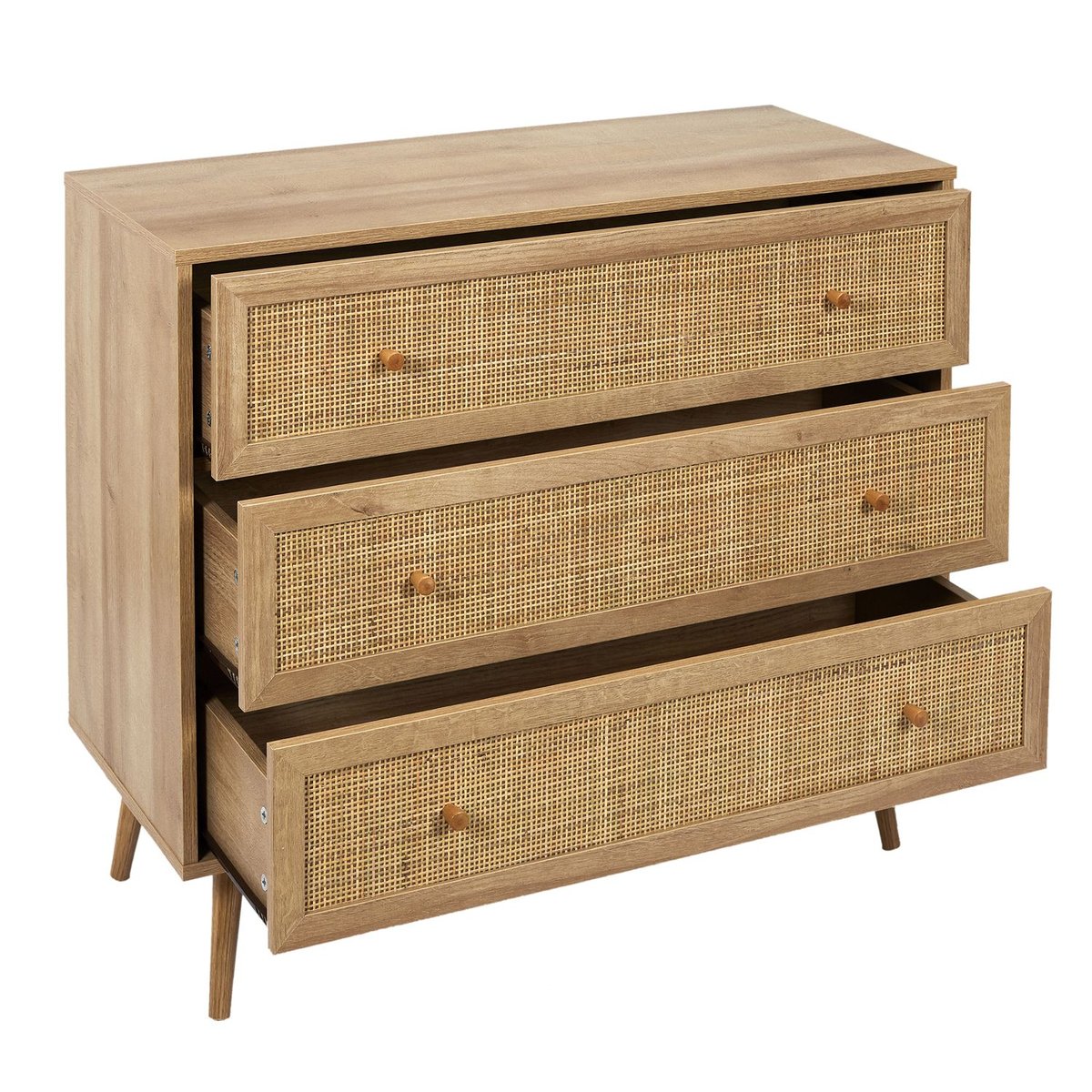 Commode 3 tiroirs en cannage BALI marron, TOILINUX