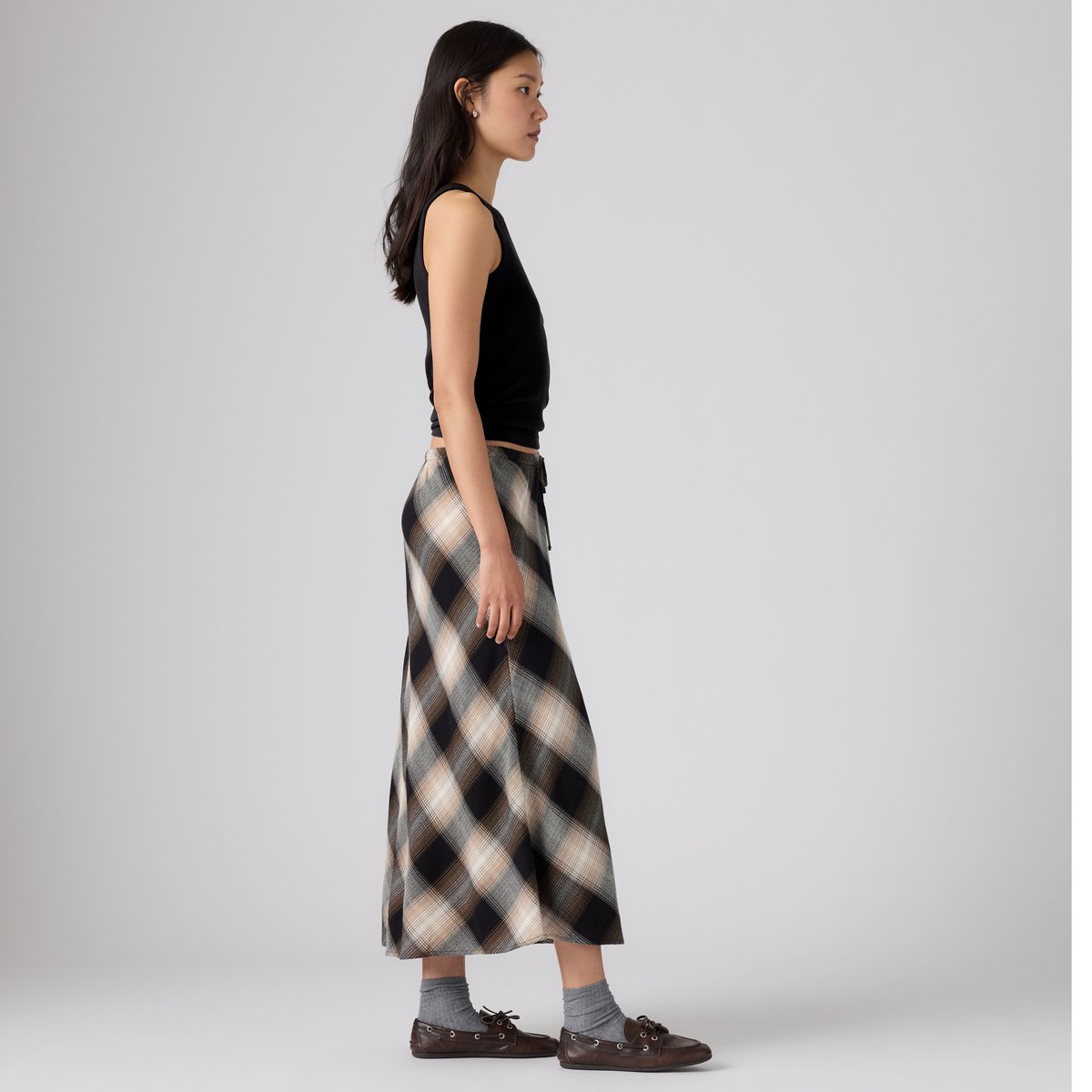 Jupe fluide Noemi marron - tessa shadow plaid v2 anthracite night, LEVI'S
