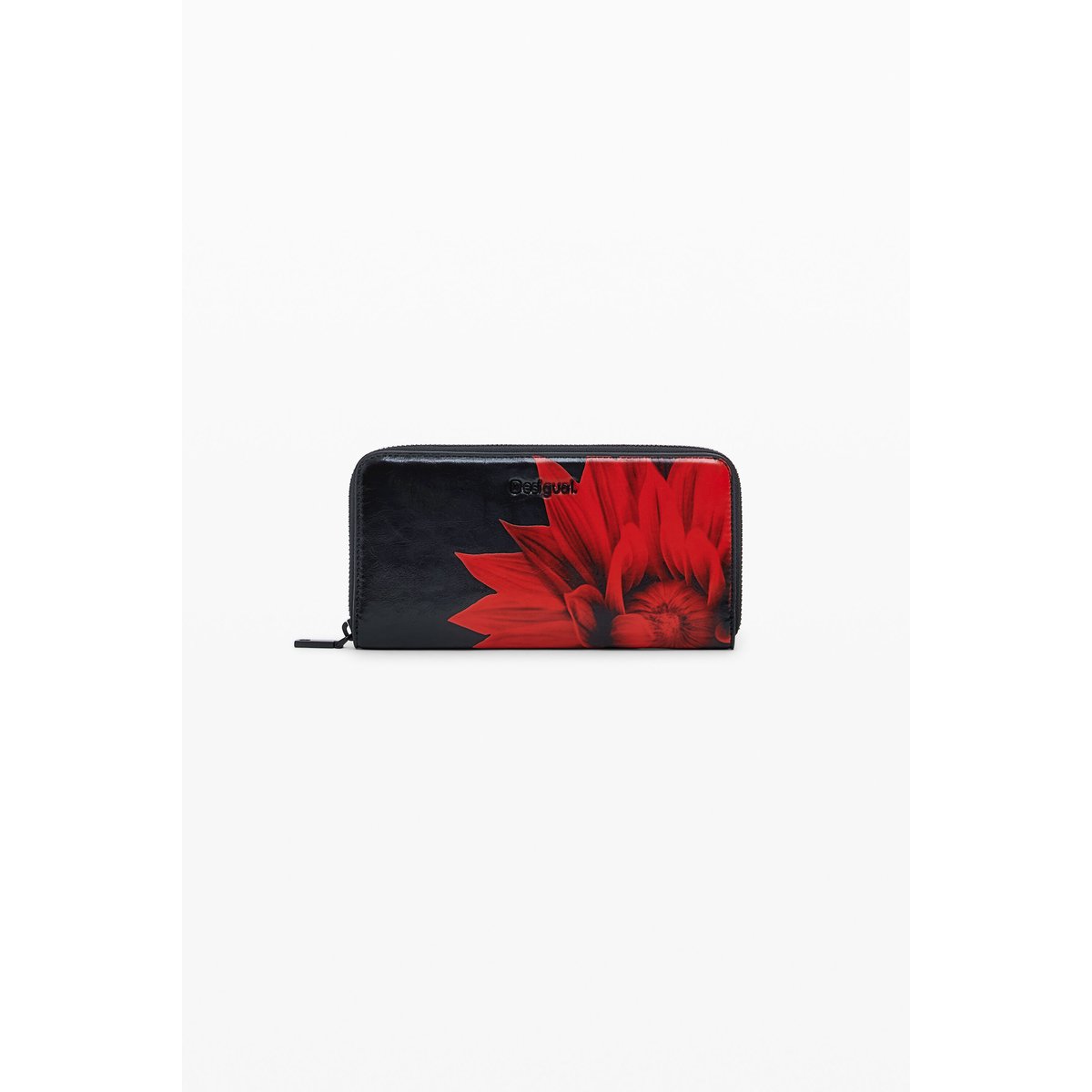 Grand porte-monnaie effet cuir fleur noir, DESIGUAL