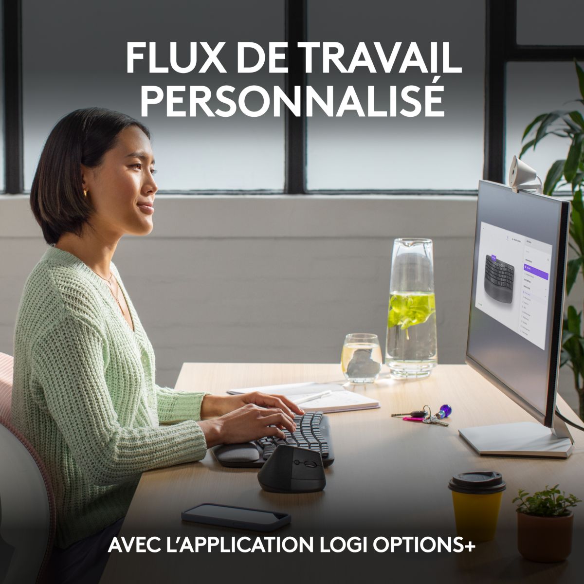 Clavier sans fil Wave Keys ergonomique +  repose poignets couleur unique, LOGITECH