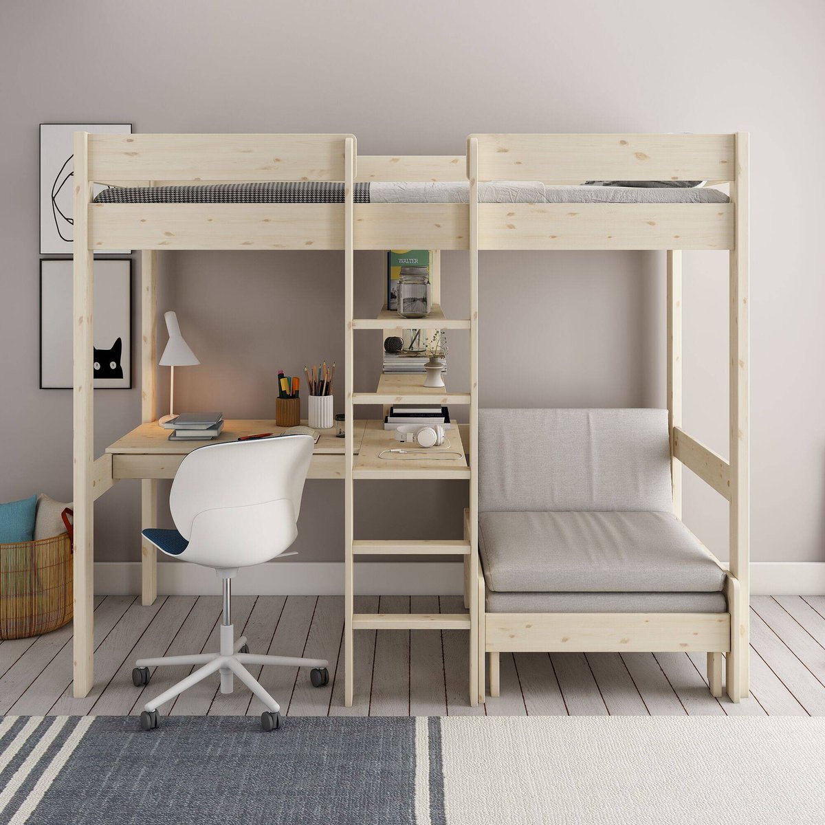 Lit mezzanine + fauteuil extensible - TIM naturel, CAMIF