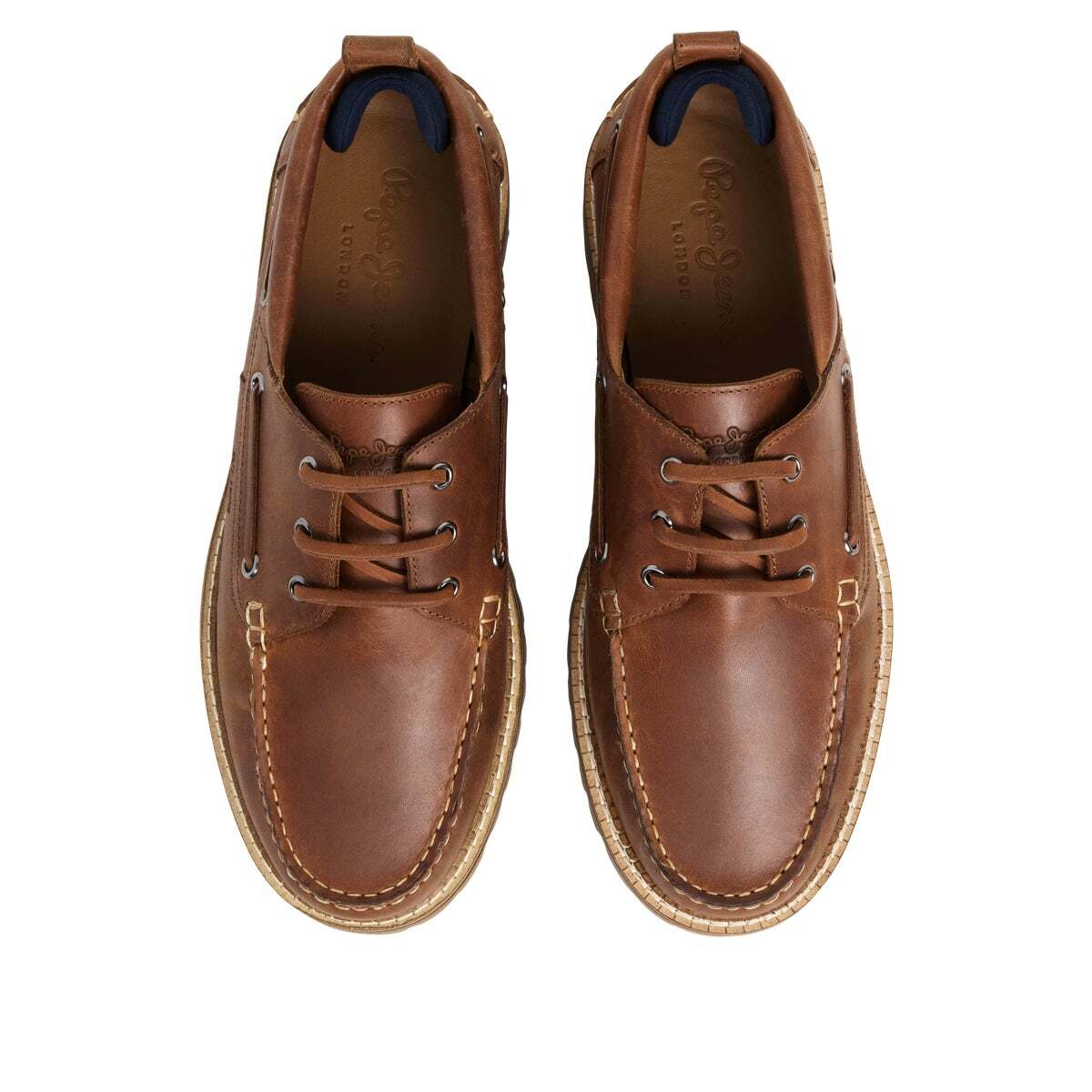 Baskets Bateau En Cuir brun brun, PEPE JEANS