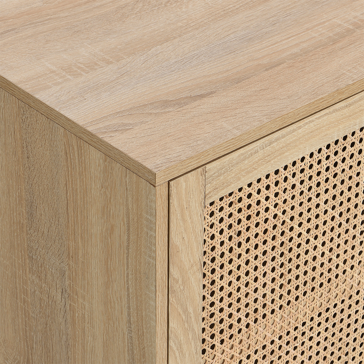Buffet haut 2 portes en cannage et effet chêne - IRIS naturel, HOMIFAB