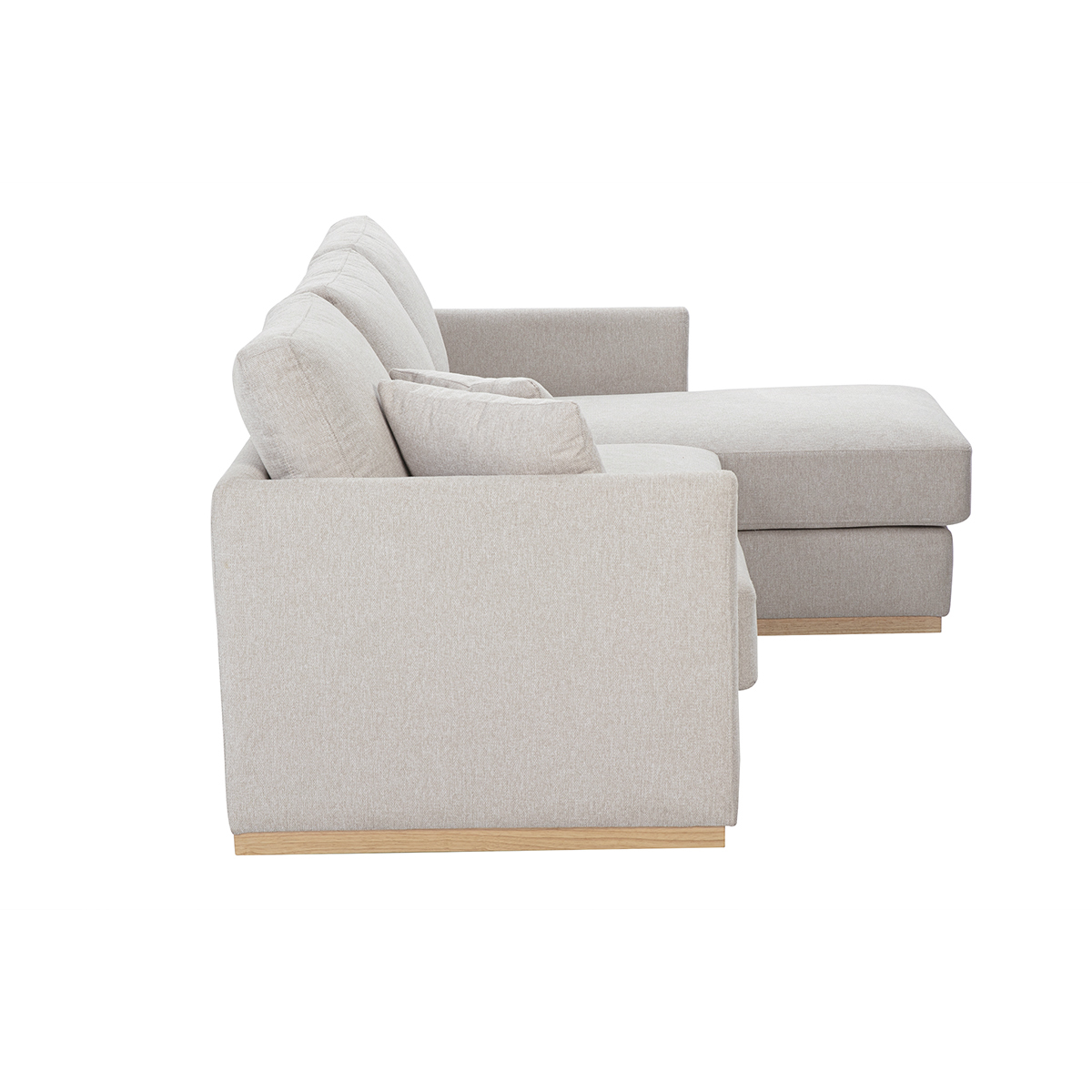 Canapé d'angle droit en tissu effet velours texturé beige 3 places MOSS beige, MILIBOO