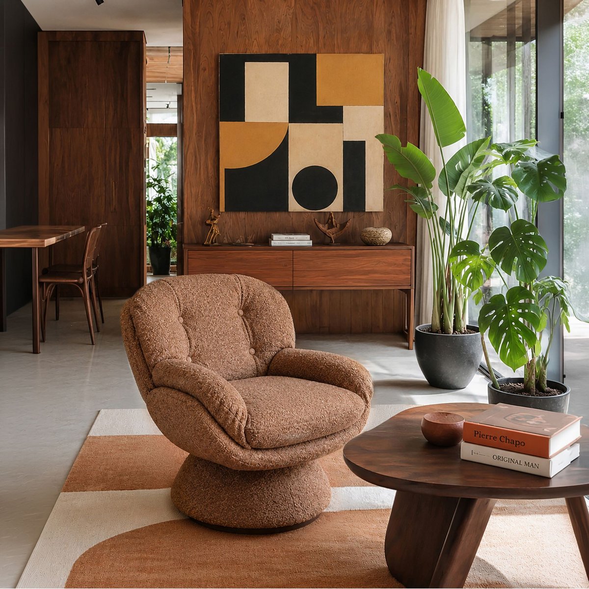 Fauteuil en tissu, GUSTAVE brique, NOW'S HOME
