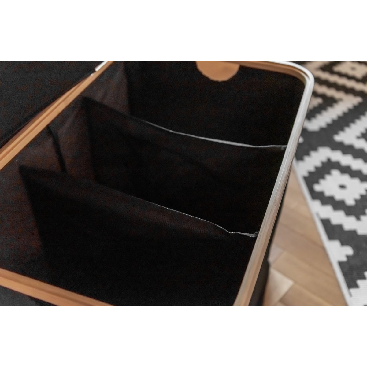 Panier à linge 3 compartiments ECORI noir et bois, WENKO