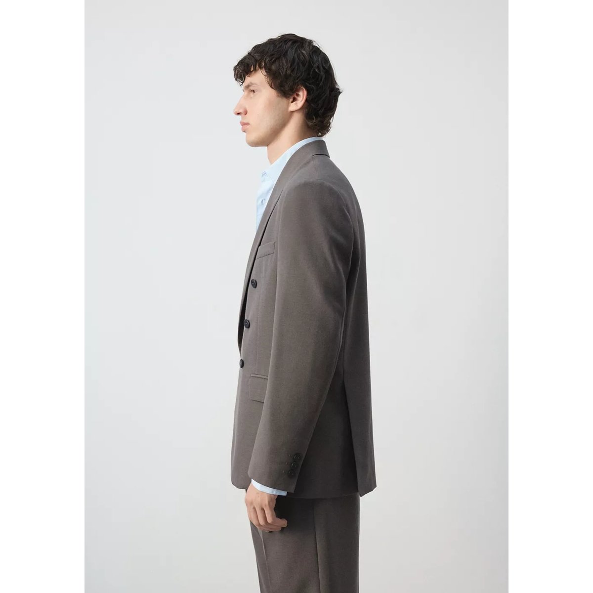 Blazer croisé coupe slim marron moyen, MANGO MAN