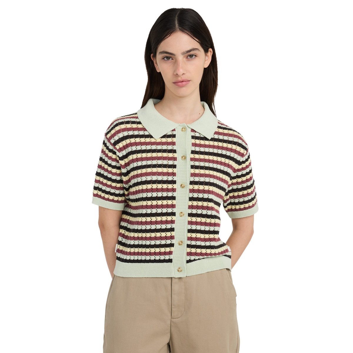 Polo CROCHET STRIPES noir crochet stripes off black, ELEMENT