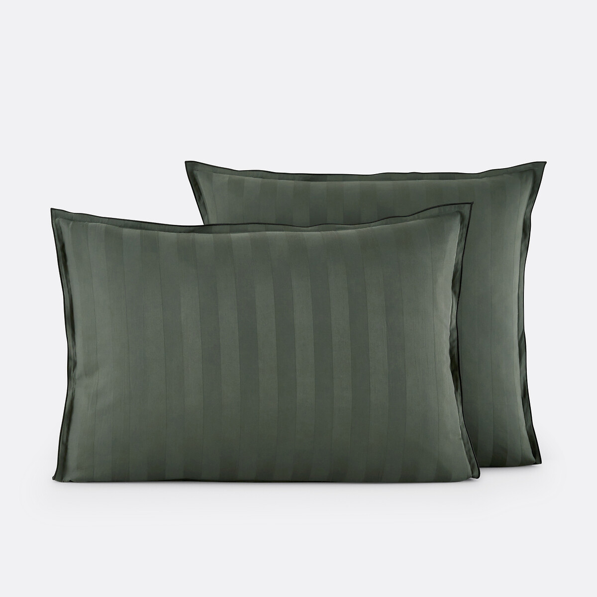 Taie d'oreiller en satin de coton lavé, 118 fils, Victor rayé cèdre, LA REDOUTE INTERIEURS