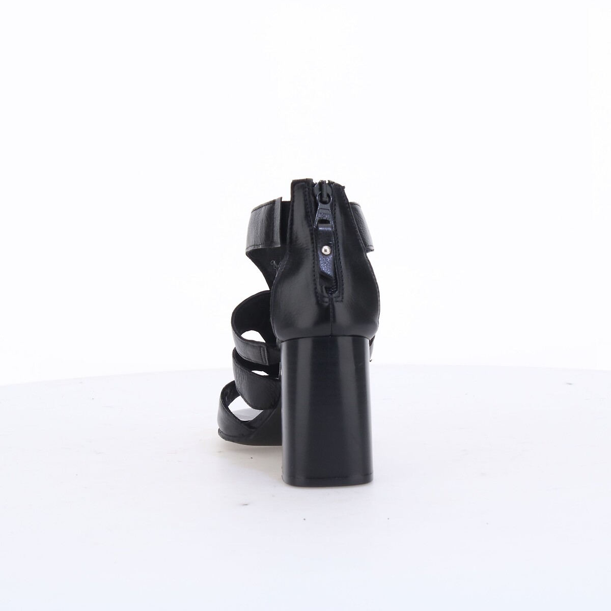 Sandales à talons, cuir noir, MJUS