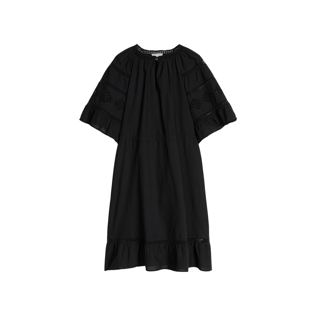 Robe boho de style folklorique loose en voile de coton brodé noir, MARC O'POLO