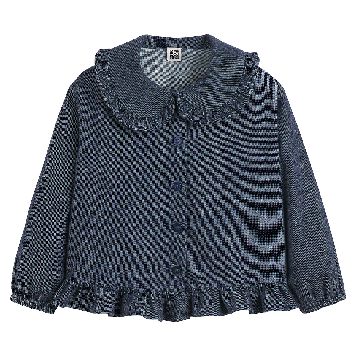 Lightweight Denim Blouse with Peter Pan Collar denim, LA REDOUTE COLLECTIONS