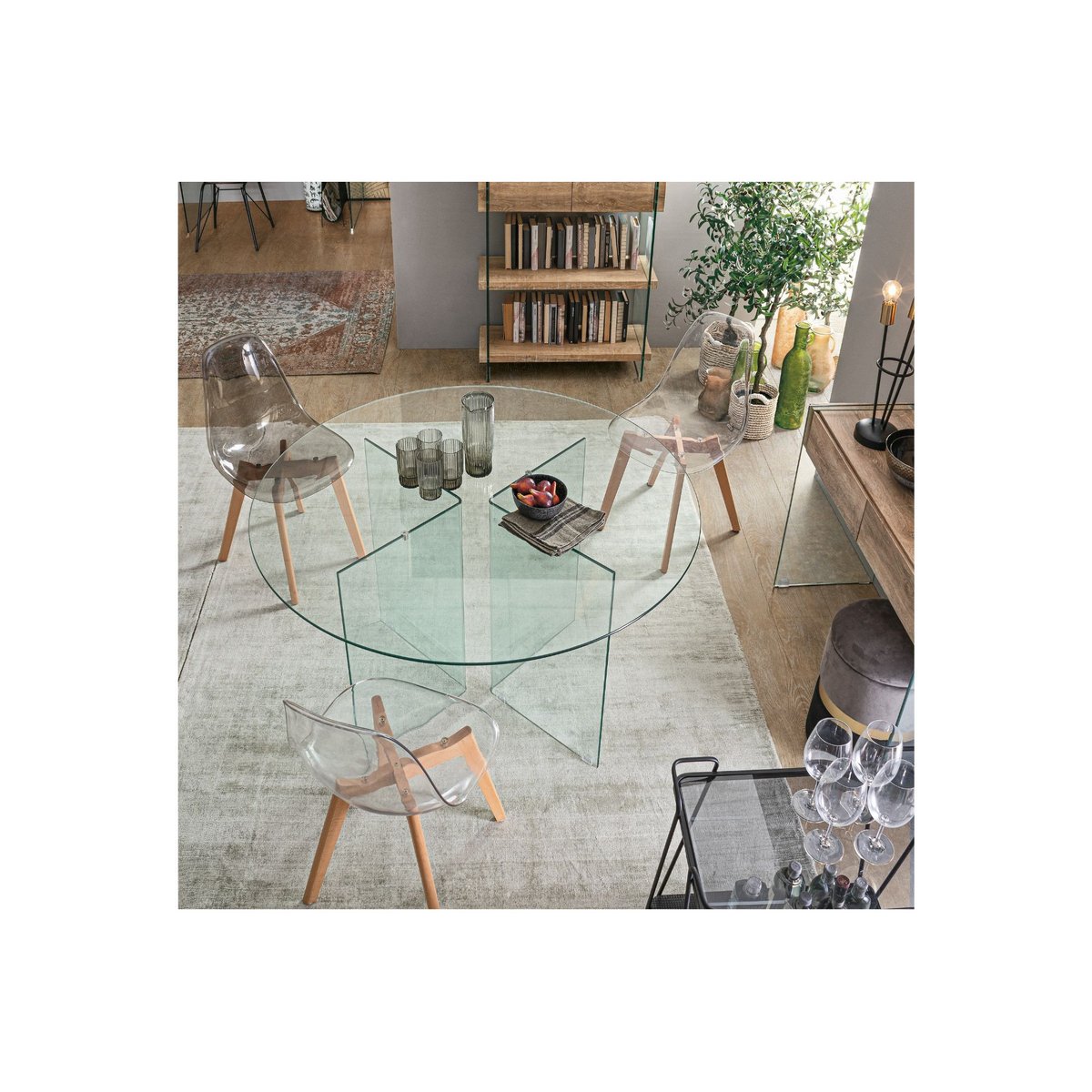 Table de salle à manger design ronde en verre transparent 6 places D130 - IDORA transparent, HELLIN, DEPUIS 1862
