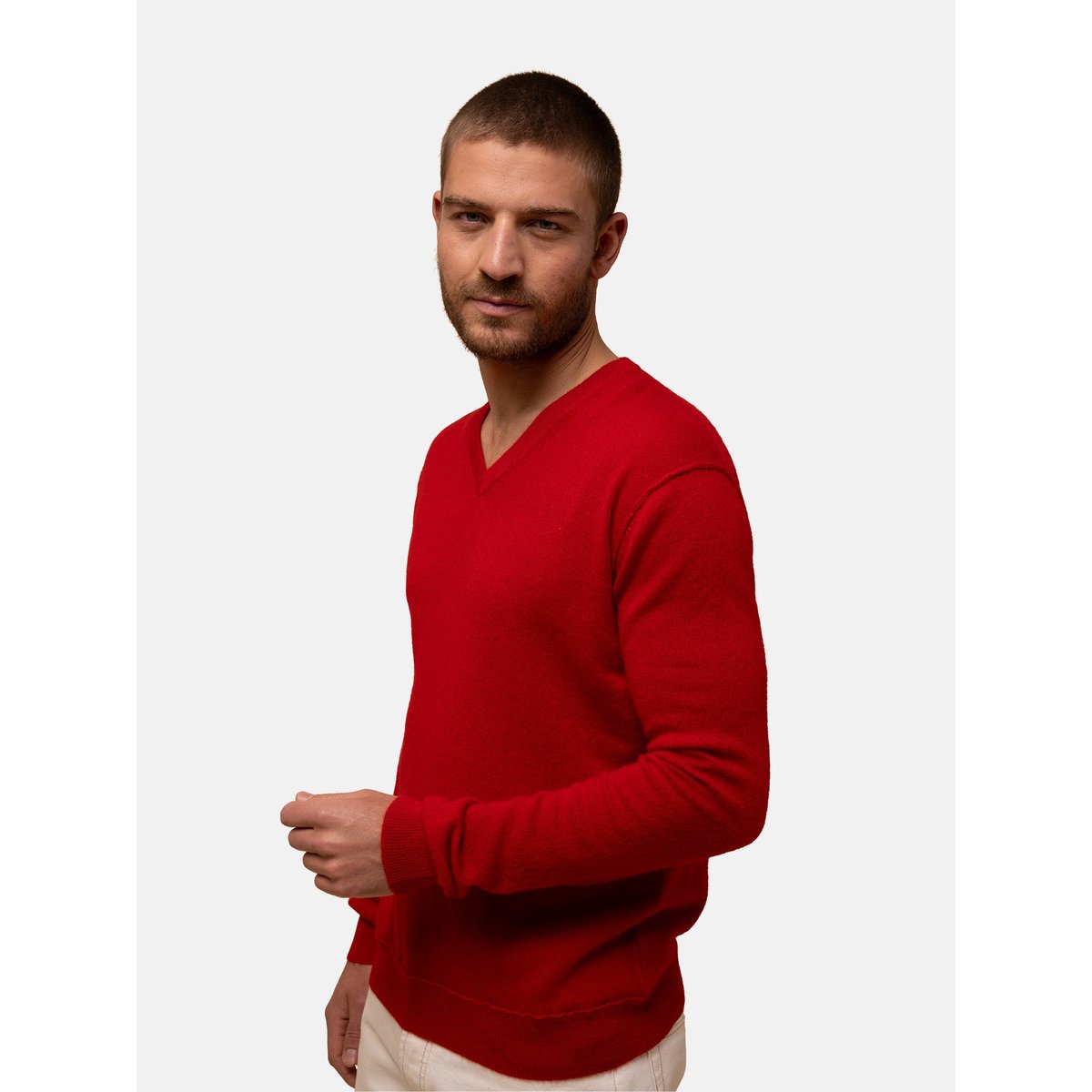 Pull Col V Rouge Tom rouge, JUST CASHMERE