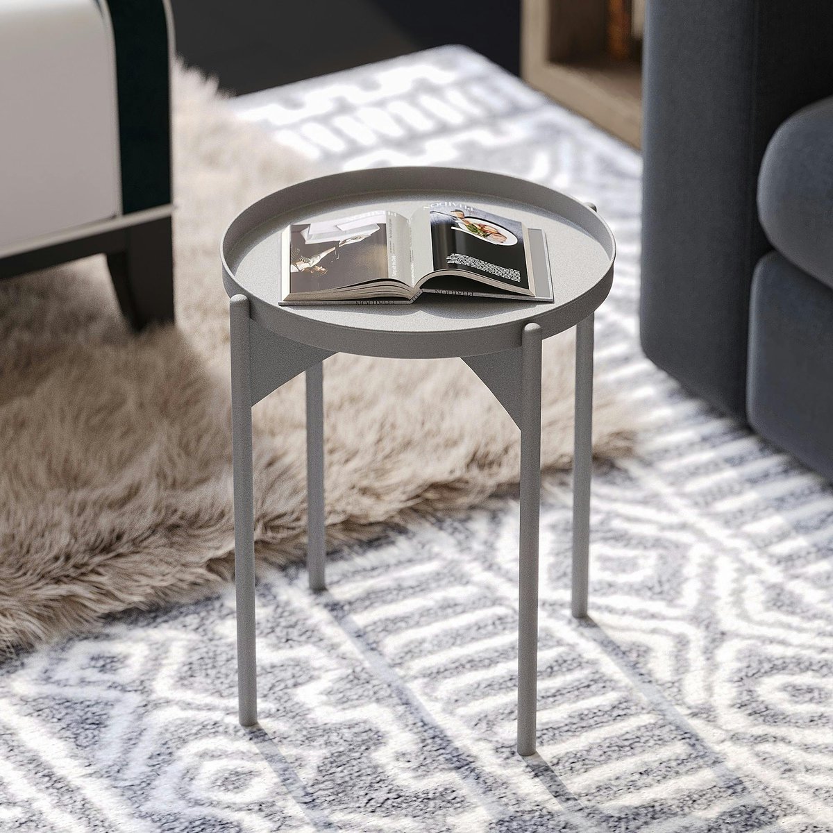 Table d'appoint ronde en métal SFAX gris, PIER IMPORT
