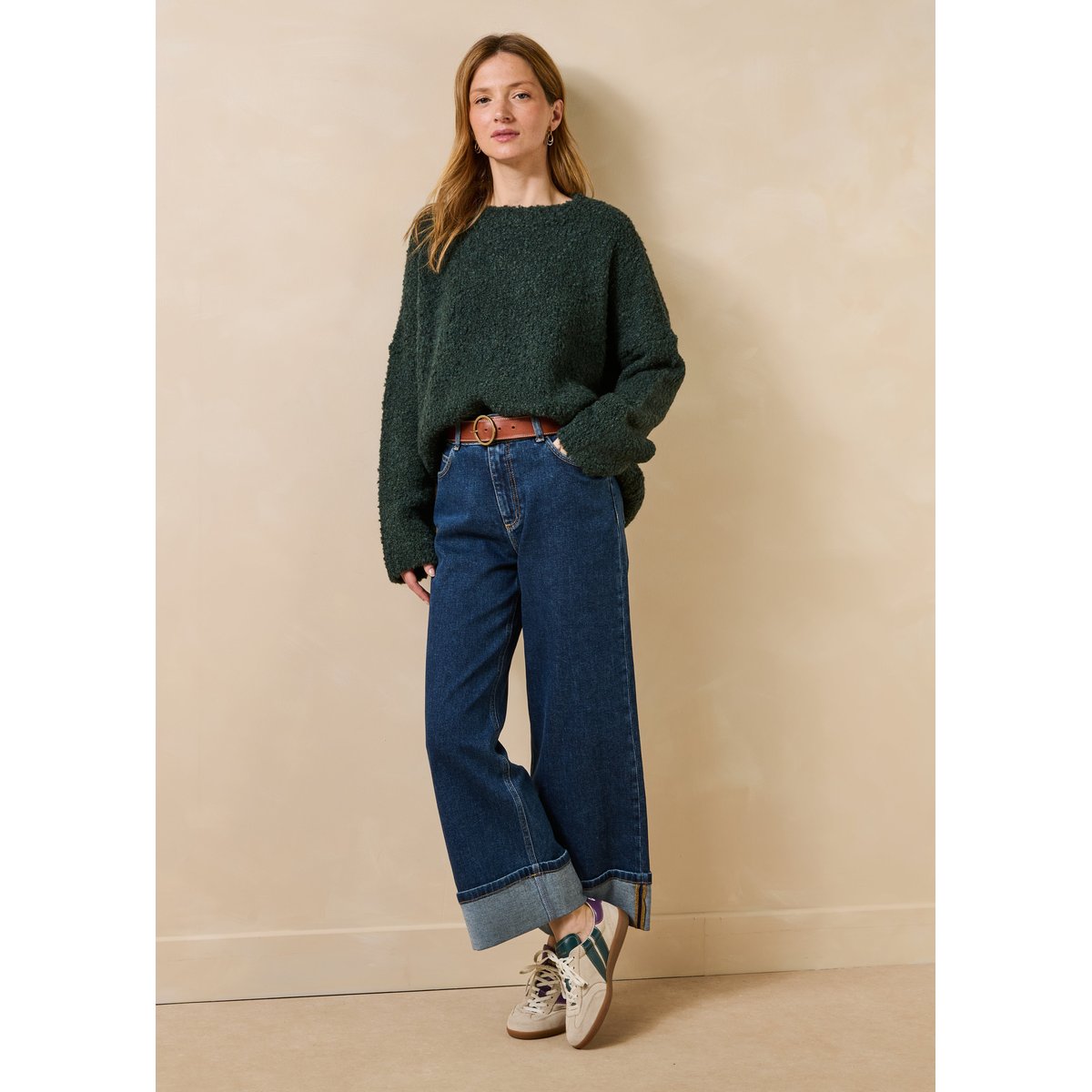 Pull oversize maille bouclette manches longues vert bouteille, LA FEE MARABOUTEE