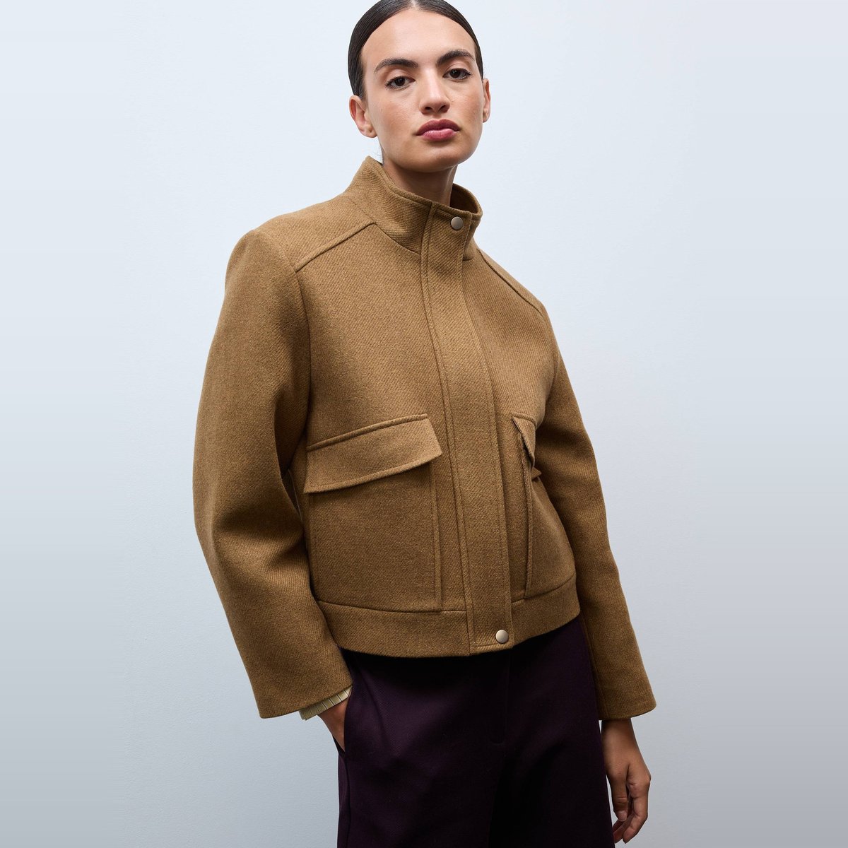 Blouson uni boutonné contenant de la laine vieil or, MONOPRIX