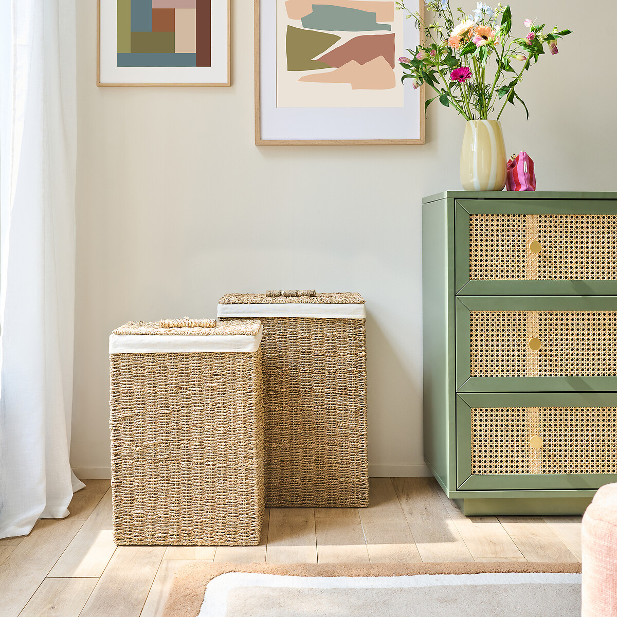 Lot de 2 paniers à linge, en jonc de mer tressé, AZURO naturel, LA REDOUTE INTERIEURS