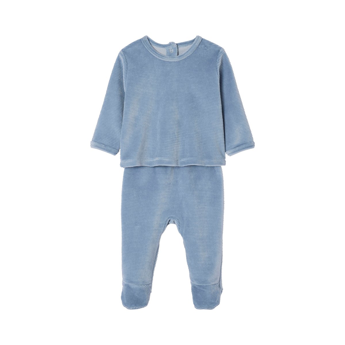 Lot de 2 pyjamas naissance 2 pièces en velours écru, VERTBAUDET