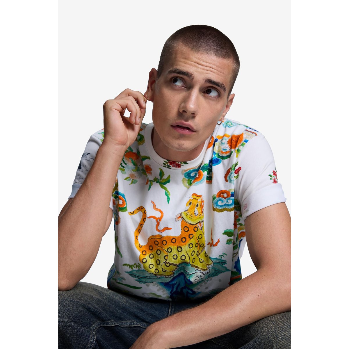 T-shirt imprimé beige, DESIGUAL