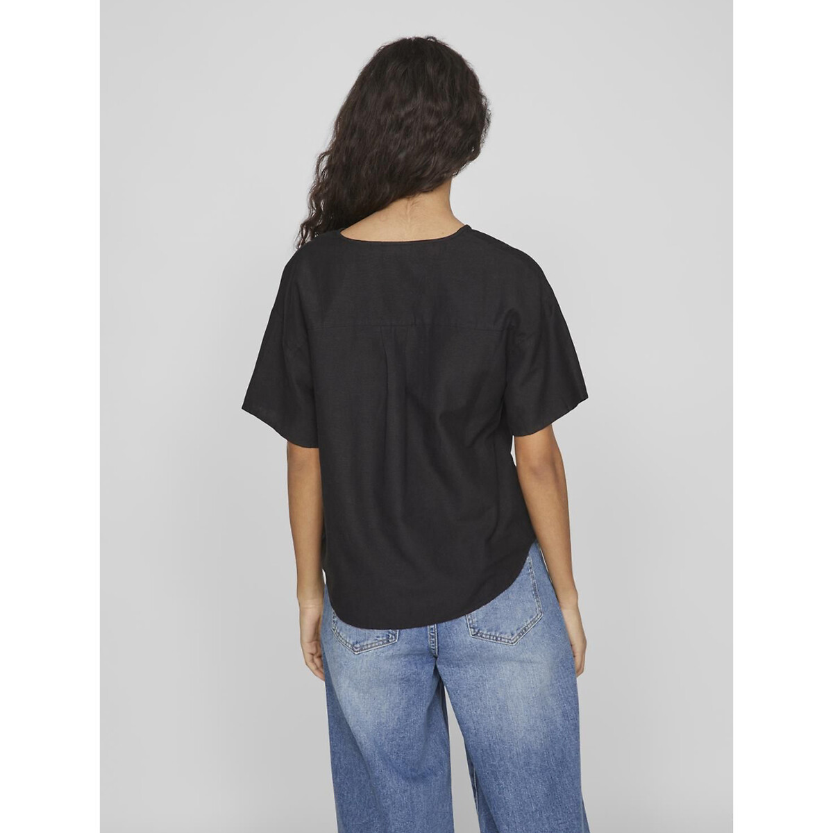 Blouse manches courtes, col V noir, VILA